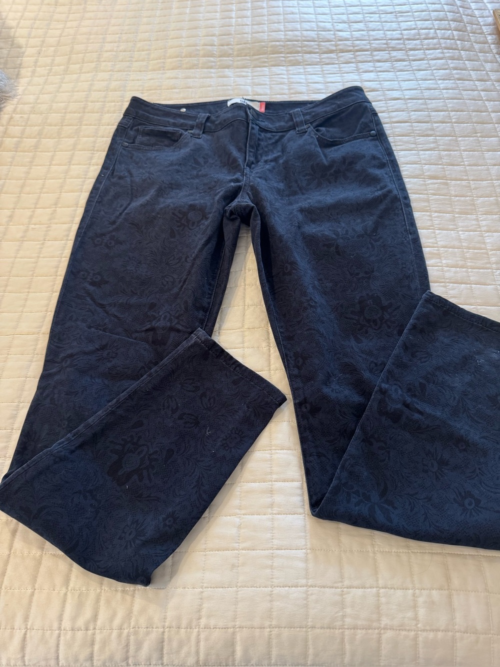CAbi Navy Floral Jacquard Bootcut Jeans Skinny